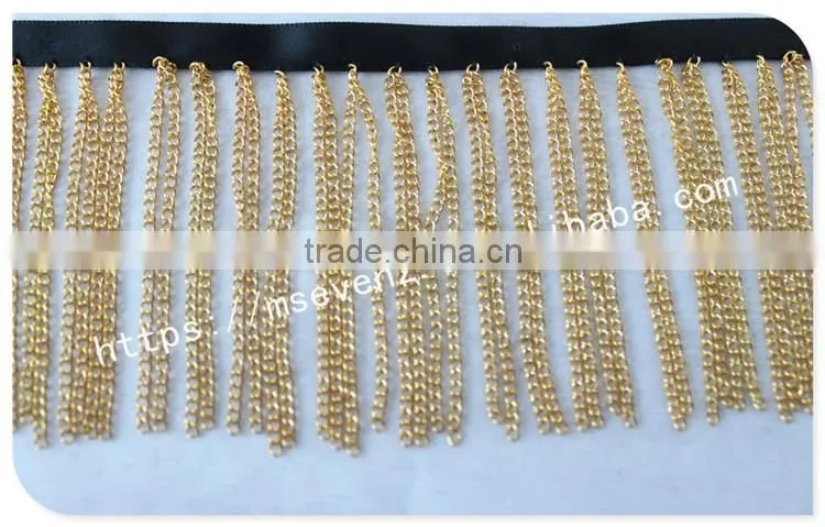 Fashion look 8cm width ribbon gold/silver fringe metal trim for bags