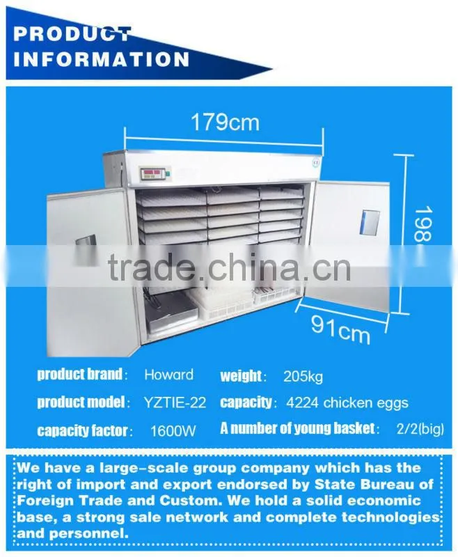 2017 HHD best selling industrial used chicken egg incubator for sale chicken egg incubator YZITE-22