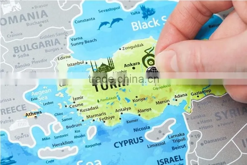 Detailed Europe Map with Scratch off Stickers Large Size Tube Packaging