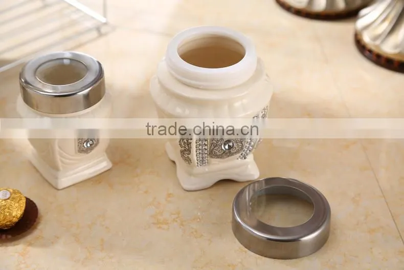 caremic canister set with stainless metal stand