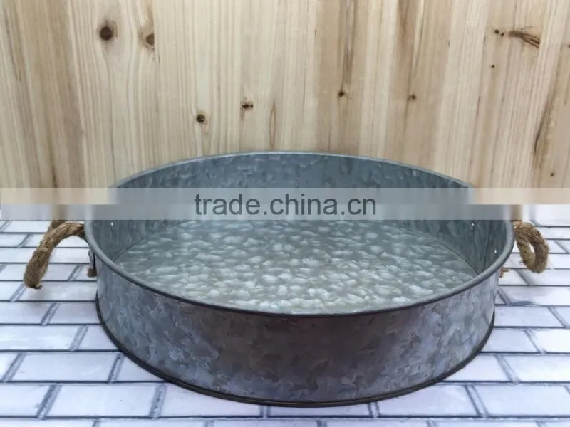 Vintage Home and Garden Galvanized Metal Serving Tin Tray with Rope Handle