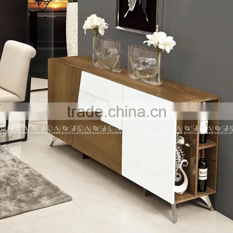 LONG SIZE WHITE AND WALNUT FINISHED CABINET FOR DINING/LIVING ROOM N-6339