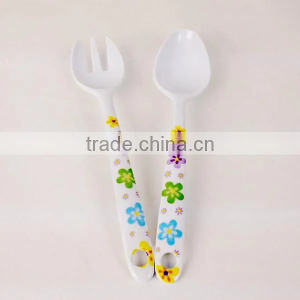 Meneed 100% Flower printing personalized melamine spaghetti fork and spoon
