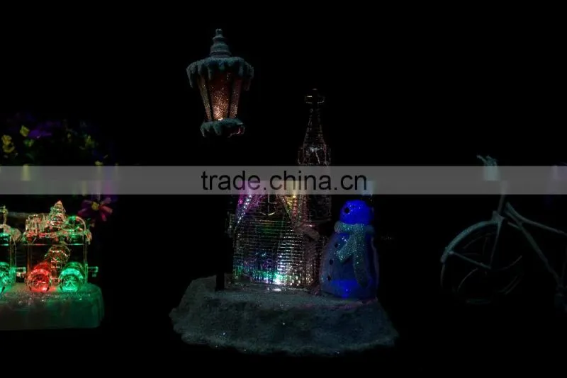acrylic color changing snowman & church led lamp decorations supplier