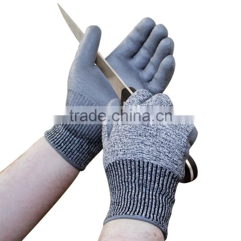 pu coated cut resistant gloves, level 5 grade cut resistant glove EN 388