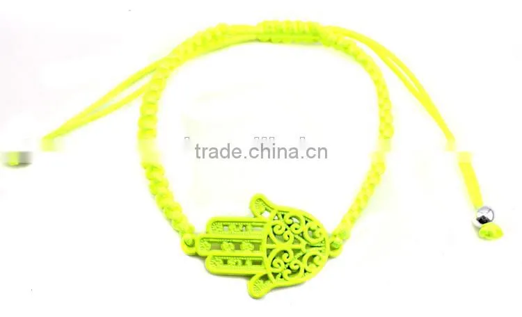neon fluorescent hamsa hand charm cord hand braided bracelet friendship bracelet for promotion gift