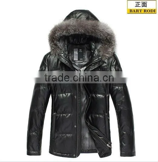 Men leather jacket with fur collar