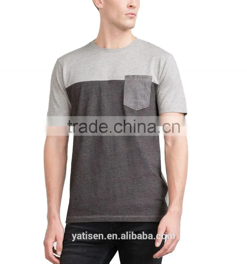 mens t shirt wholesale custom t shirt with contrast color plain color grey t shirt with one pocket
