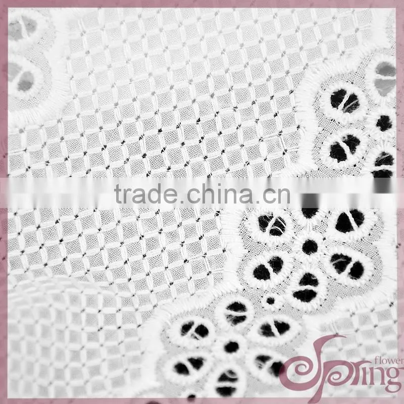 White lovely floral stripe design cut work cotton lace embroidery fabric