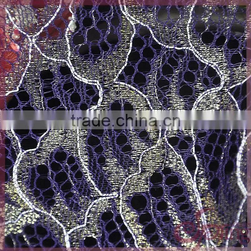 Pink/blue metallic tricot knitting wholesale african fancy lace fabric for dress/ tops