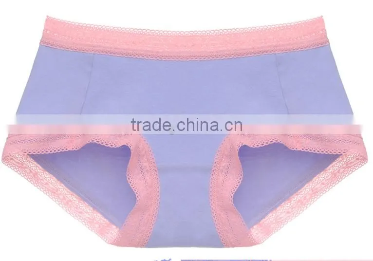 Lady lace edged cotton underwear candy color fashion design woman panty