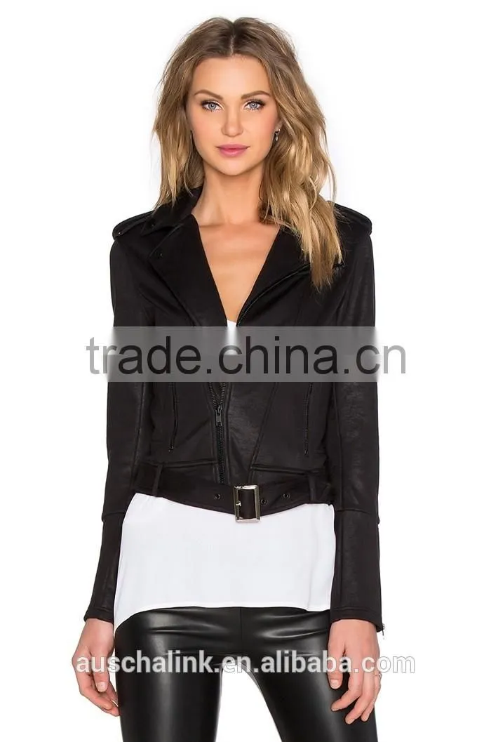 latest women black classic fashion moto jacket cheap price