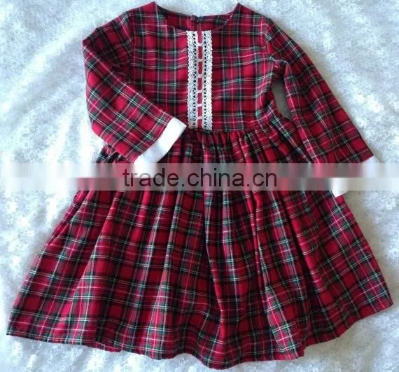Baby Girls Winter Long Sleeve Vintage Plaid Christmas Lace Dress Red Classic Dress