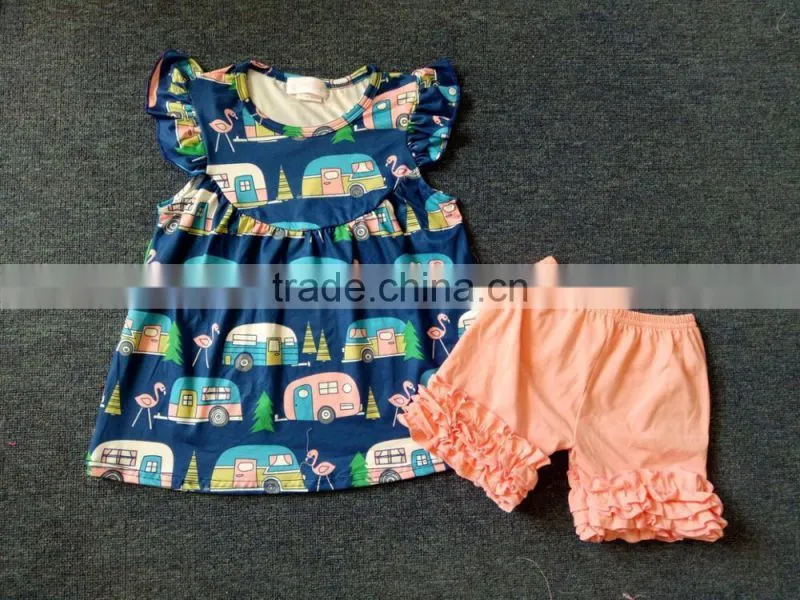 2017 wholesale kids boutique ruffle outfits skirt with cute shorts kids outfits teen girls clothing sets