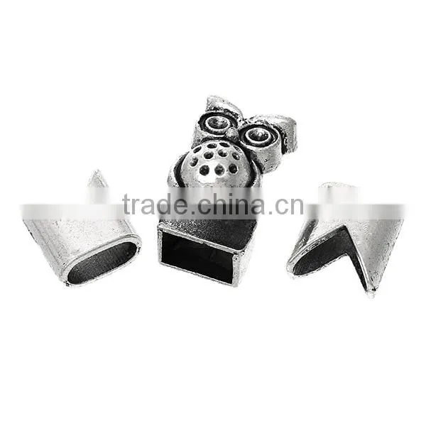 Hook Clasps Bracelet End Bar With Slider For Leather Bracelet Owl Halloween Antique Silver 19mm x13mm 13mm x12mm