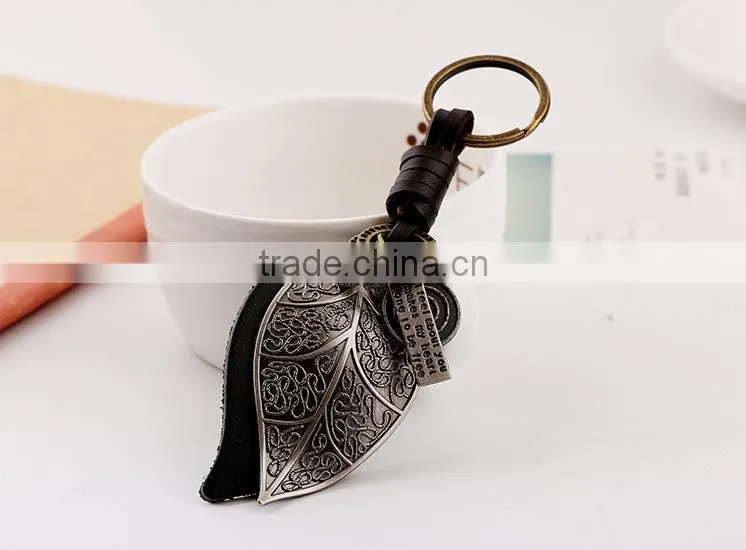 Custom Punk Leaves Leather Key Chains - Promotional Items