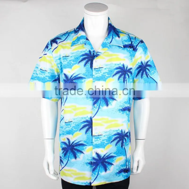 Coconut palm printing cotton mens custom hawaiian shirt