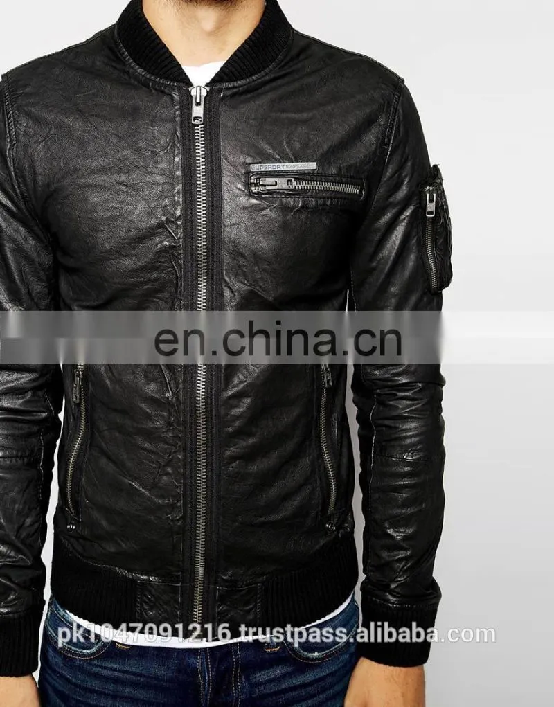 Men Leather Jacket / Genuine Leather Jacket / Sheepskin Leather Jacket Rough Look Biker