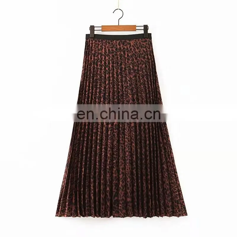 Long elastane waist cheap leopard printing pleats plus size skirts for fat women