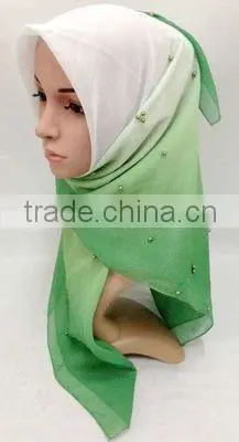 S872 newest voile hijab 100*100cm pearl muslim square scarf head