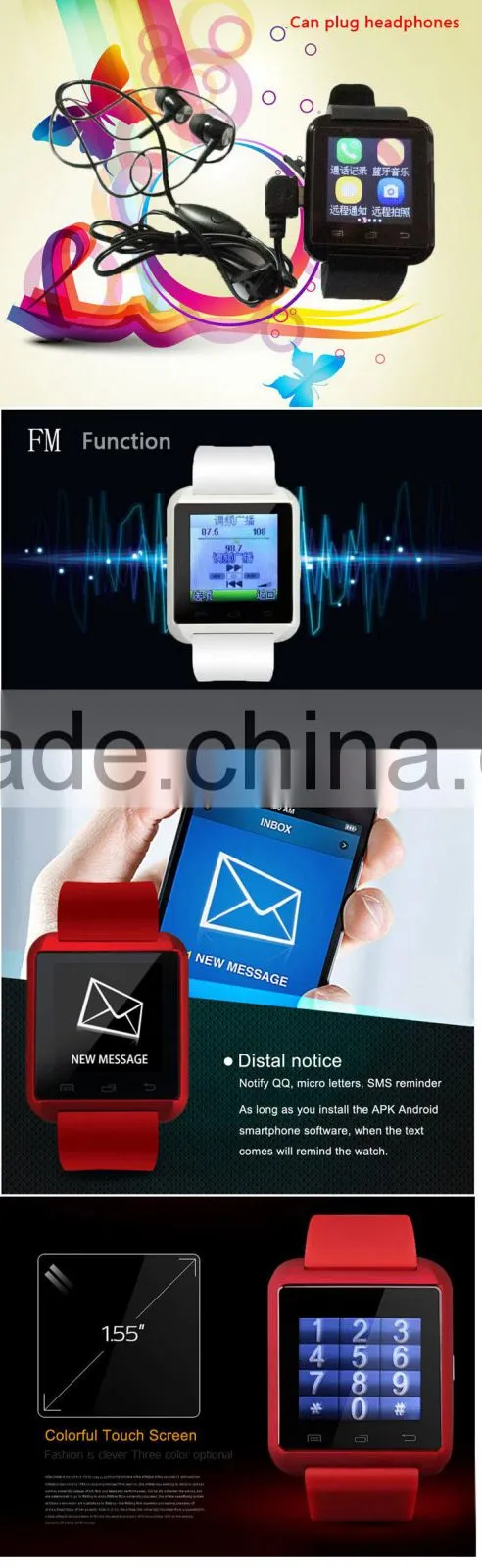2015 NEW wearable device bluetooth u8 watch android smart watch with factory price from alibaba golden supplier