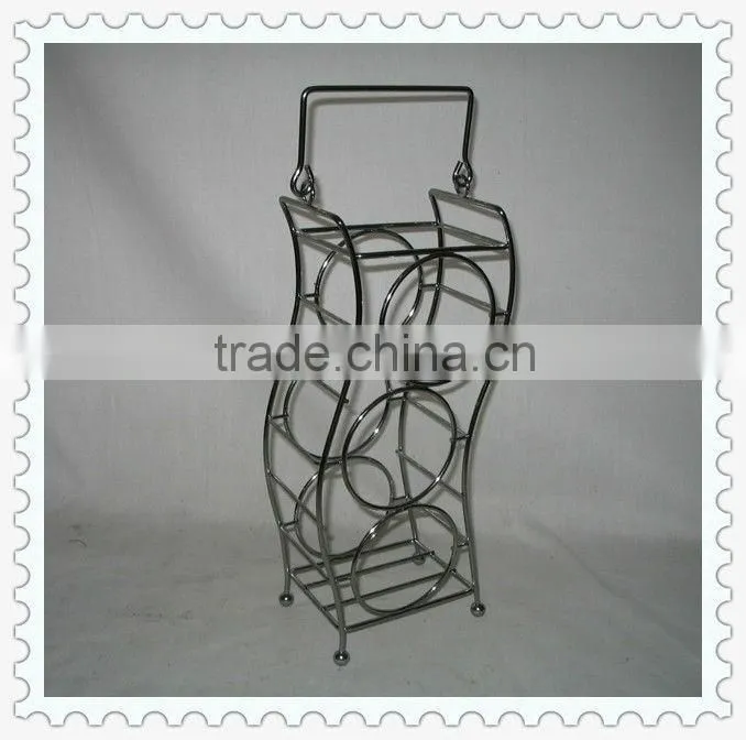 handmade metal waved shape stackable wine rack with handle
