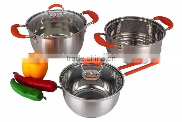 18/8 Stainless steel cookware set with silicone handle