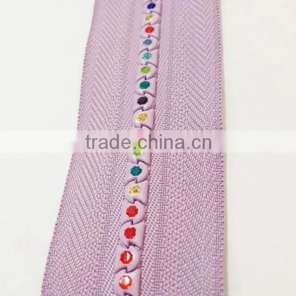 5# rhinestone zipper with colourful stone wholesale or retail in wenzhou