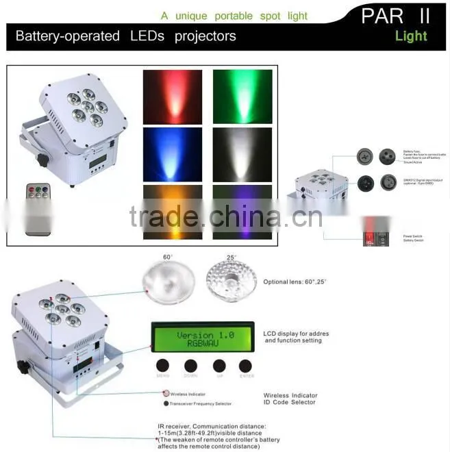 2016 Colorful 6pcs 6in1 RGBWA UV LED PAR light