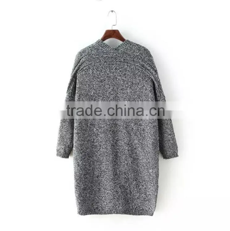 Deep v-neck long sweater coat lady knitting long sweater cardigan with pockets
