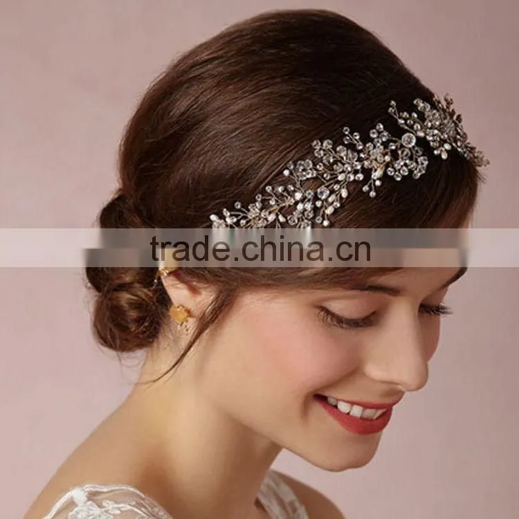 Luxury Handmade Rhinestone Pearl Hair Band New Brand Bridal Hair Accessories