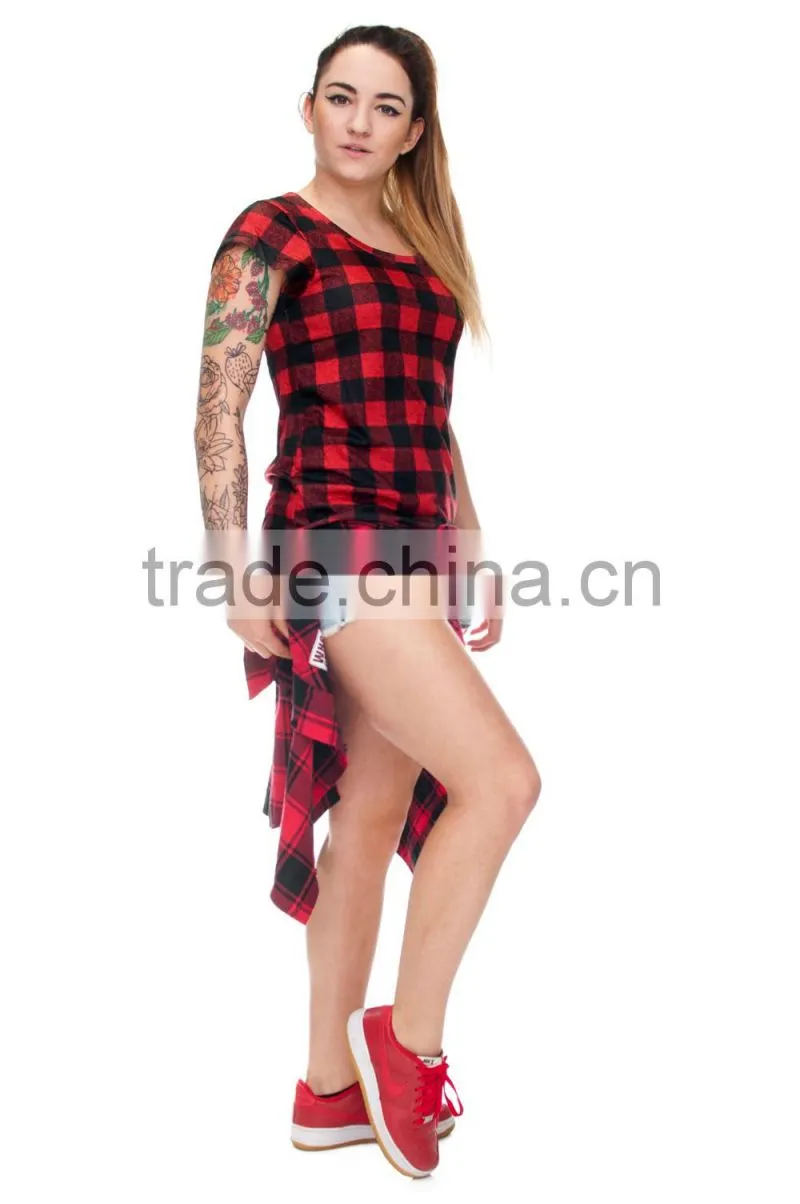 Brand New Custom 3D Printing Red Grid Plain T-shirt Softextile