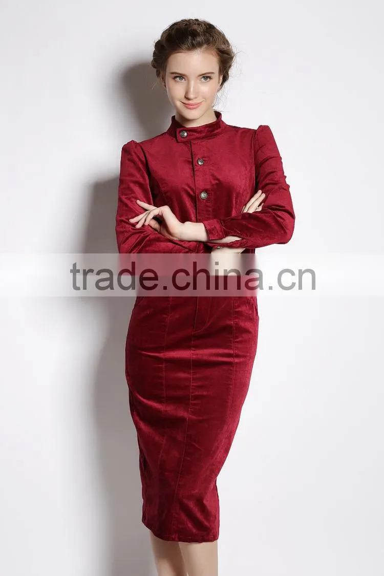 Custom Velvet Ladies Fashion Dresses Winter 2014 high quality woman clothes