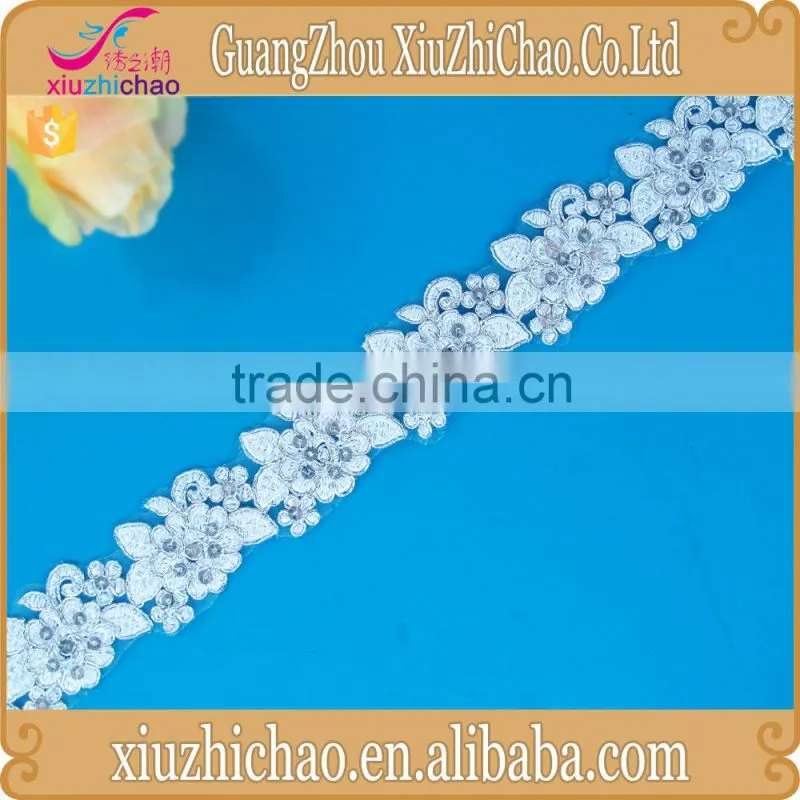 wholesale flower design cord embroidery sequin lace trim