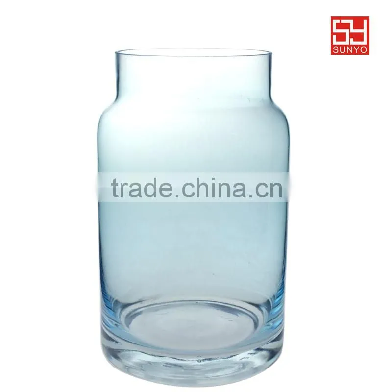 Lead-free Clear Handmade cheap tall glass vases blue glass vase