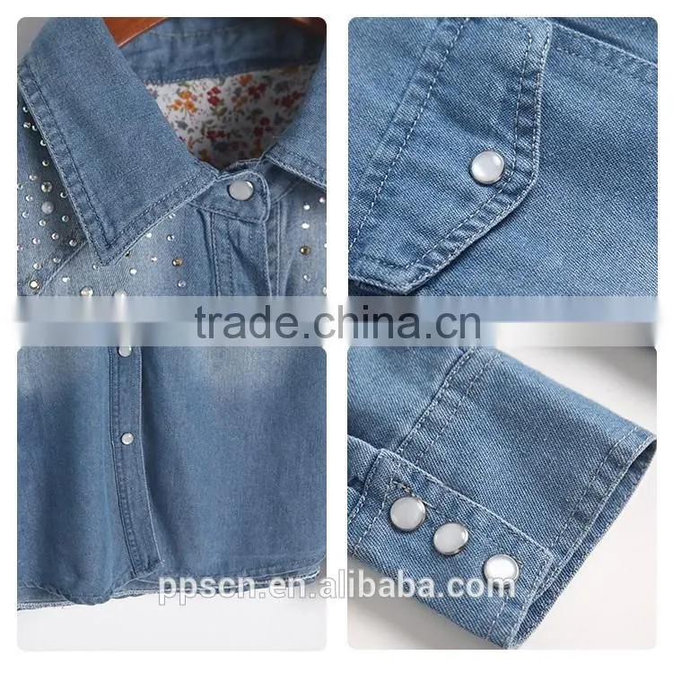 China wholesale European blue long sleeve jean womens denim jacket for ladies