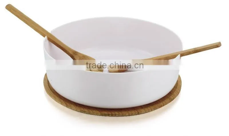 2016 Bamboo Kitchenware eco-friendly Salad Bowl set with bamboo spoon wholesale