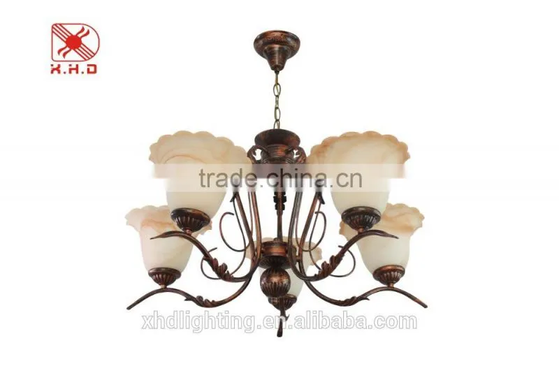 Retro Chandelier Pendant Light with Ivory Flower Glass Lamp Shade in Coozen Factory