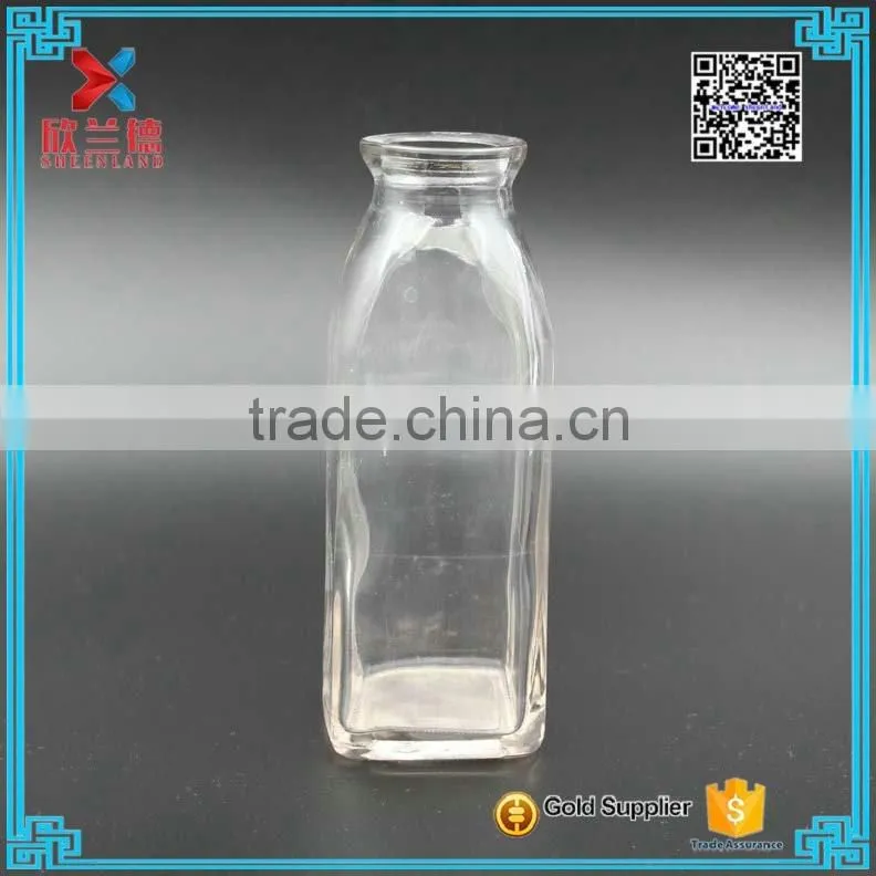 300ml square milk glass beverage juice bottle with crimp neck
