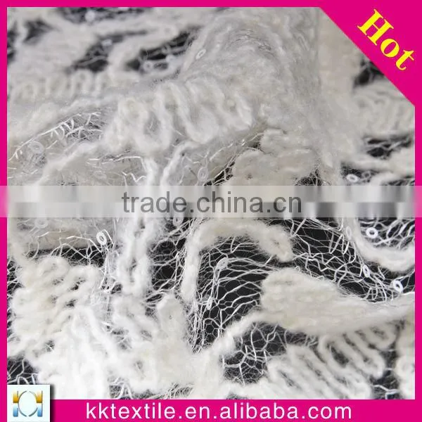 2015 Hot sale woolen yarn sequin designs on polyester mesh fabric