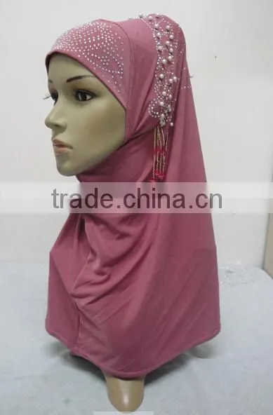 H284 new style one piece hijab with handmade chains and beadings