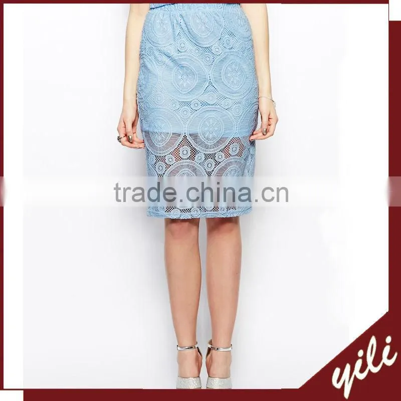 New design lace decorate ladies skirt suits 2014