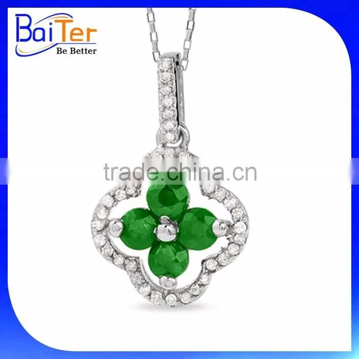 Fashion Rhodium Plated Cubic Zircon CZ 925 Sterling Silver Lab Created Aquamarine Pendant