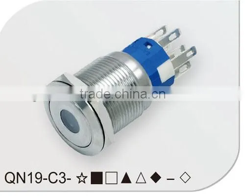 Dot illuminated stainless stell 19mm push button switch