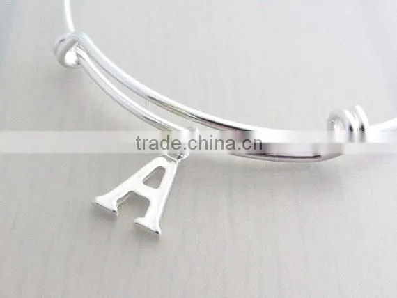 Custom adjustable Silver plated Initial letter Charm Bangles