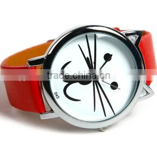 Cat watch kids animal metal cat case leather strap lovely cute watch kids