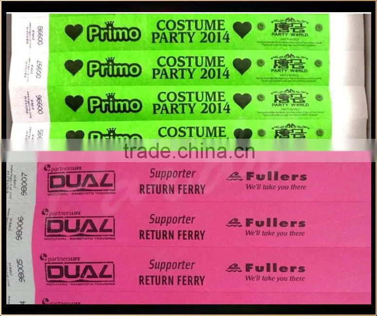 2015 Customized barcode printing tyvek paper wristbands