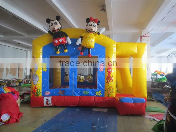gaint mickey mouse inflatable amusement park with tannal and slide