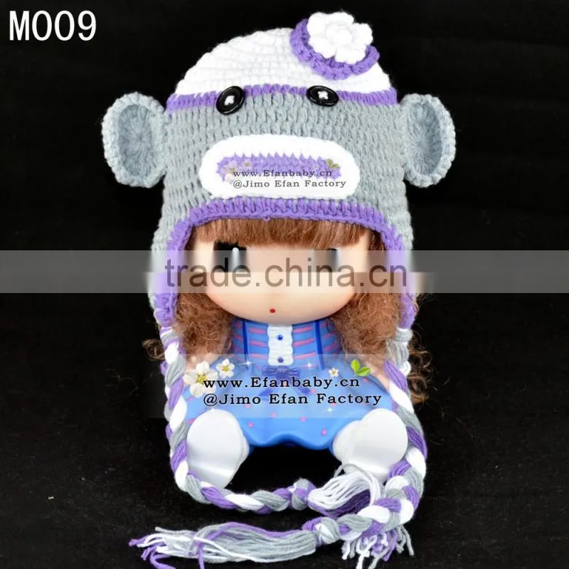 fashion earflap animated crochet kids winter hats with braid