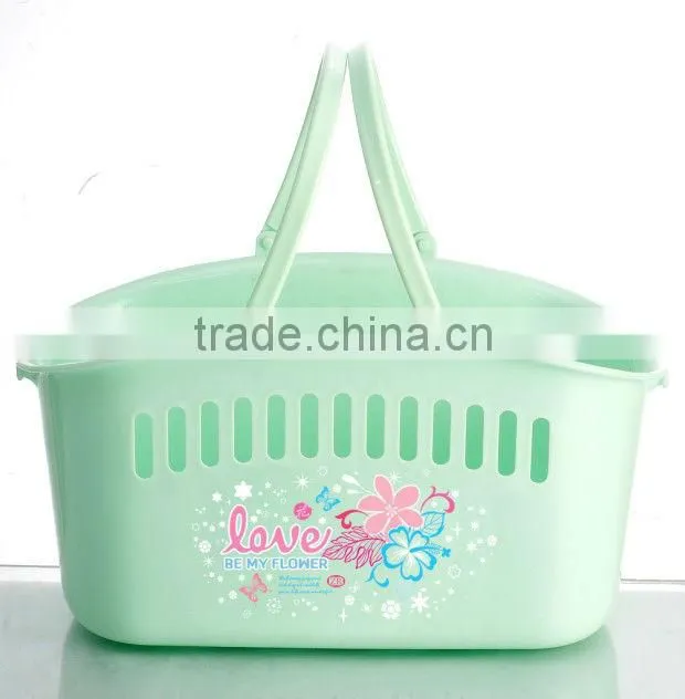 wholesale high grade large size plastic lanudry basket with handle , plastic storage basket